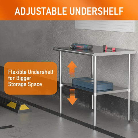 Stainless Steel Work Table For Food Prep And Heavy Duty Kitchen Station 24 By 36 Inches With Adjustable Undershelf Pro Grade