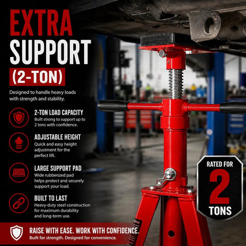 Rock Solid Heavy Duty Underhoist Tripod Stand Offering High Lift Clearance And 2 Ton 4000 Lbs Capacity For Auto Shops And Garage Mechanics close-up of adjustable height feature.