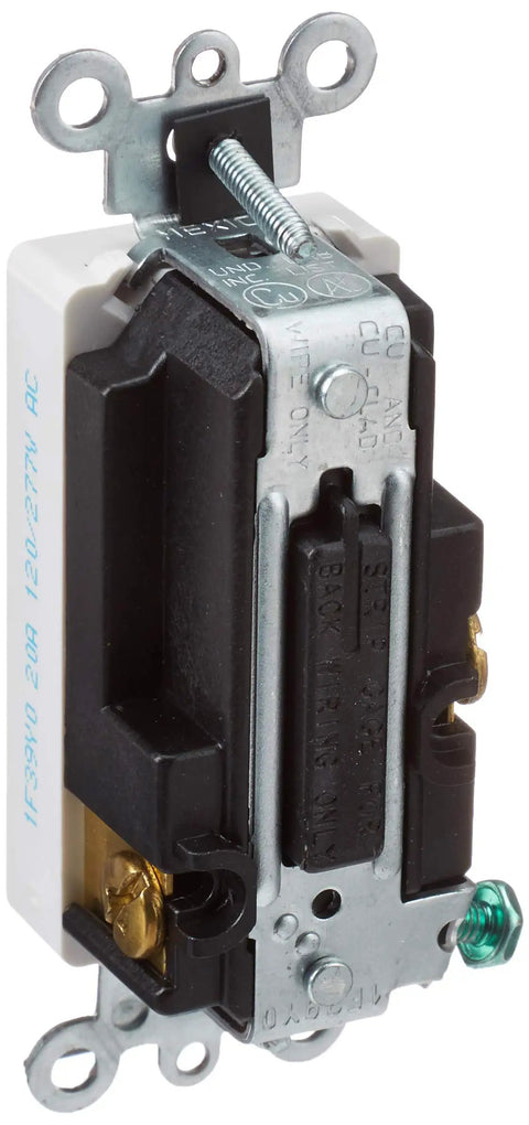 Decora Plus Rocker Single Pole AC Quiet Switch 20 Amp 120 to 277 Volt 5621 2W White back wiring details