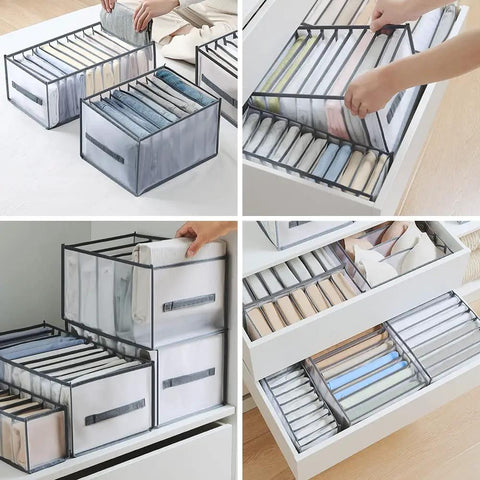 Six Piece Extra Large Closet Organizer And Storage Set For Shirts Jeans Sweaters T Shirts Leggings Undergarments Skirts And More neatly arranged in drawers