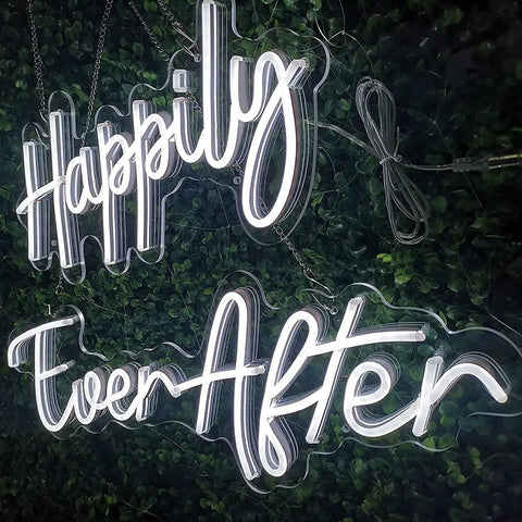 "Two Piece LED Neon Light Sign Set Happily Ever After, Dual Panels 14.6x7.5 and 20.9x7.5 Inch for Wedding Ceremony and Birthday Party Decor"