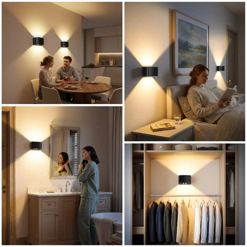 Cordless Motion Sensor Wall Light With Remote Control No Cords Needed Set Of Two 5000mAh rechargeable wireless sconce in use