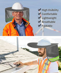 9 Piece Hella Solid Hard Hat Sun Shade With Reflective Strip And Full Brim Mesh Neck Cover For Long Day Shifts Keep Your Face Cool In High Visibility Gray Slick Fit worn by workers outdoors.