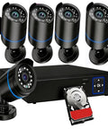 Four Camera 5MP PoE Security Kit With Night Vision And AI Motion Detection For People And Vehicles, 4K NVR with 512GB hard drive.