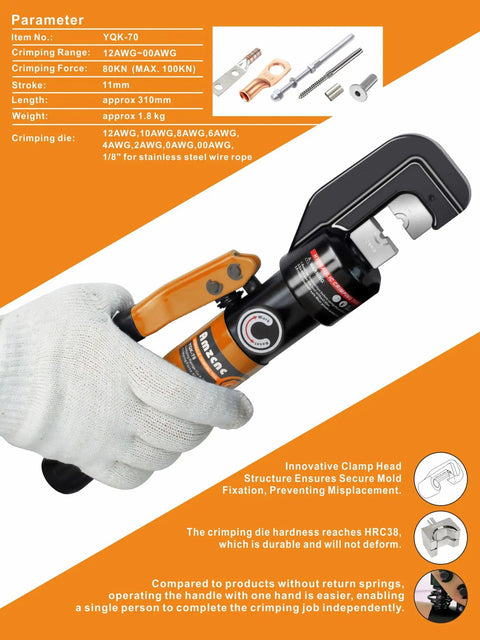 8 Ton Hydraulic Wire Rope Crimping Tool For Stainless Cable Railing Fittings, Hand Swager With Cutter Kit and Accessories