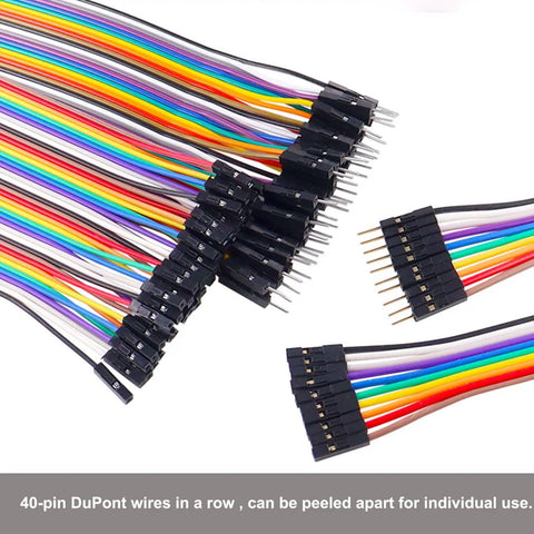 240 Pcs Multicolored Dupont Jumper Wires Kit 20cm Breadboard Ribbon Cables Male To Male 2.54mm Pitch Great For Arduino Projects And DIY Electronics Prototyping, shown as 40-pin multicolored ribbons.
