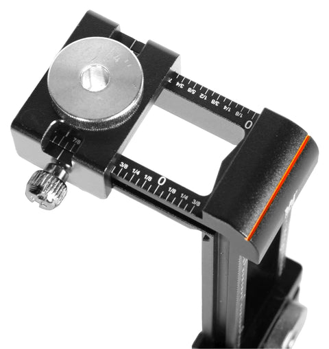 Universal Deluxe Cross Dowel Jig and Drill Guide Kit - CNC aluminum body, stainless bushings, knurled knobs, black/orange