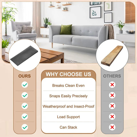 Comparison of black plastic shims with wooden wedges for leveling furniture; highlighting benefits of durable PP plastic shims.