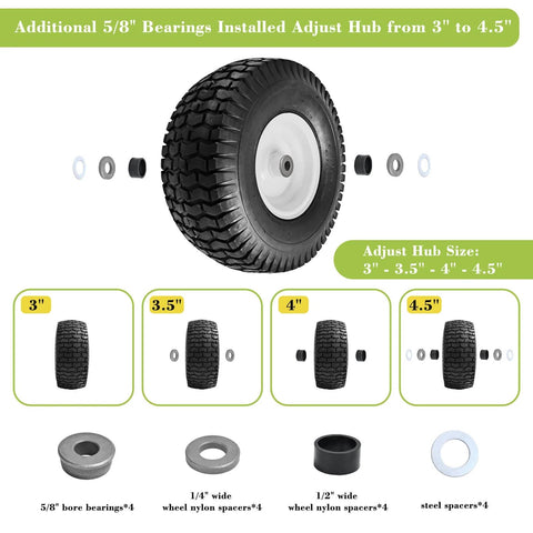 15x6.00-6 Riding Lawn Mower Tires And Wheels With 3/4 Inch Bushing And 3 Inch Centered Hub Rubber Pneumatic Tires with adjustable hub spacers