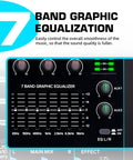 7-band graphic equalizer on 10 Channel Audio Mixer For Home Studio With USB 99 DSP Reverb 7 Band EQ 48V Phantom Power One Click Mute