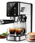 Kitchen MVP 20 Bar Espresso Machine With Built In Milk Frother And Stainless Steel Coffee Maker Featuring 39 Oz Removable Tank brewing espresso.