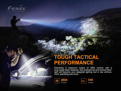 Person using Beefy 2800 Lumen Tactical Flashlight, Rechargeable, Long Range Beam Over 590 Yards, Includes LumenTac Organizer outdoors