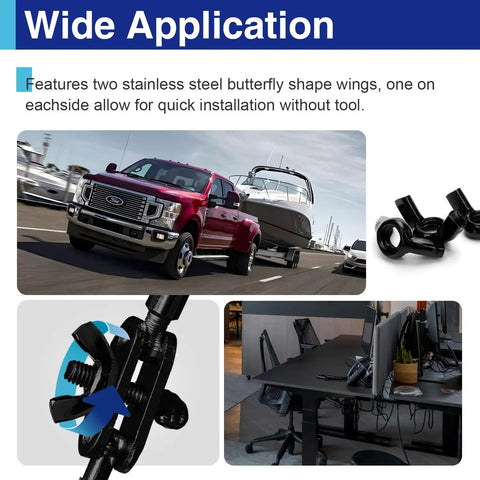 50 Piece M6 M8 M10 Wing Nuts Assortment Kit - Zinc Plated Black Finish - shown in various applications.