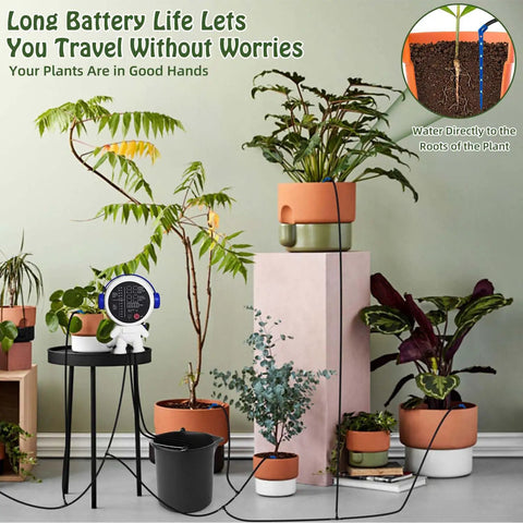 Solar Powered Drip Irrigation System For Indoor And Outdoor Gardens Auto Watering For 15 Potted Plants setup indoors with plants