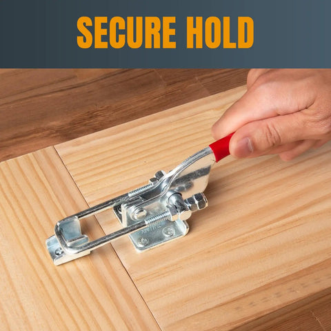 Badass Heavy Duty Toggle Clamps With 700 Lbs Locking Power Adjustable U Bolt Handles Antislip Grip Pack Of Four applied to wood for secure hold.