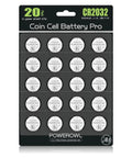 Straight Up Heavy Duty Cr2032 Batteries 20 Pack 3 Volt Coin Cell Power Supply for watches and key fobs in packaging.