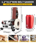Top Tier 3 In 1 Mini Belt Sander Bench Grinder Polisher And Buffer Station Featuring Flex Cushioned Sailboat Belts with motor and sanding belt.