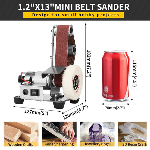 Top Tier 3 In 1 Mini Belt Sander Bench Grinder Polisher And Buffer Station Featuring Flex Cushioned Sailboat Belts with motor and sanding belt.