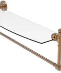 18 Inch Glass Vanity Shelf With Integrated Towel Bar, Retro Wave Collection Brushed Bronze Finish, Solid Brass Construction