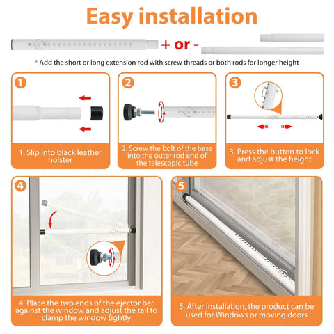 Installation guide for Extendable Window And Sliding Door Security Bar Adjustable From 18 To 51 Inches Inside White Interior Safety Bar For Windows And Doors Dual Use Security Rod Easy Install And Versatile Home Protection Kid Safe Pet Friendly
