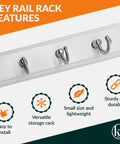 Wall Mounted Key Rack With Four Hooks, Steel And Wood Key Holder, White Modern Home Organizer with installation features
