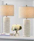 Modern 24.5 Inch Ceramic Table Lamp Set Of 2 With White Shades Farmhouse End Table Lamps for living room, bedroom, or office decor.