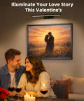 Slick Wireless Picture Light Featuring A Solid 4800mAh Battery And Strong Magnetic Mount With Ir Remote For Smooth Gallery Vibes And Dope Living Room Wall Lighting Upgrades illuminating a romantic dinner setting.