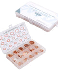 Solid 150 Pack Red Copper Gasket Washers M5 To M22 Perfect For Car Sealing Jobs Oil Water Fuel Hydraulic Connections That Keep You From Leaking Or Stressing No More Drips Just Quality Seals That Last! red copper washer kit in plastic organizer case