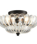 Modern Black Ceiling Light With Scalloped Clear Glass Shade Semi Flush Mount Fixture For Living Room And Hallway Close To Ceiling