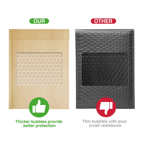 Comparison of solid 6x10 inch kraft bubble mailers 50 pack padded self seal envelopes and standard thin bubble mailers for protection