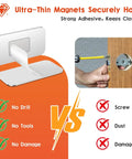 Comparison image showing 10 Pack Ultra Thin Magnetic Cabinet Door Catch Set With Double-Sided Adhesive vs traditional screw installation.