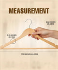 Hand holding Premium Wooden Coat Hangers 50 Pack For Closet Organization detailed dimensions 17.12x8.46 inches