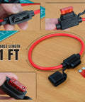 Sweet Ride Essentials 10 Piece Atc Ato Inline Fuse Cable Kit With 18 Awg Wiring Harness And 70 Spare Blade Fuses showing 1 ft red cable with fuse holder.