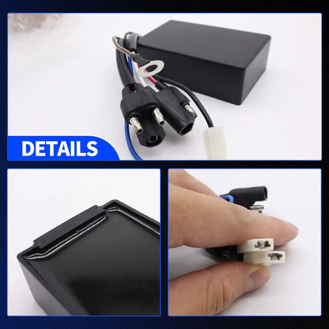 CDI Module Box For Polaris Sportsman close-up showing plug connections and black casing