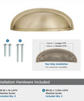 Golden Champagne Ashby Cabinet Cup Pull for 3 Inch Center To Center and 4 Inch Center To Center Spacing with installation hardware