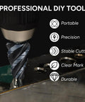 Close-up of Five Piece Four Spiral Flute Step Drill Bit Set 1/8 To 1-3/8 Inch High Speed Steel Unibit drilling into metal.