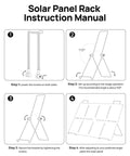 Solar Panel Rack Instruction Manual showing steps for 600W Portable Power Station setup angle adjustment to 150 degrees.