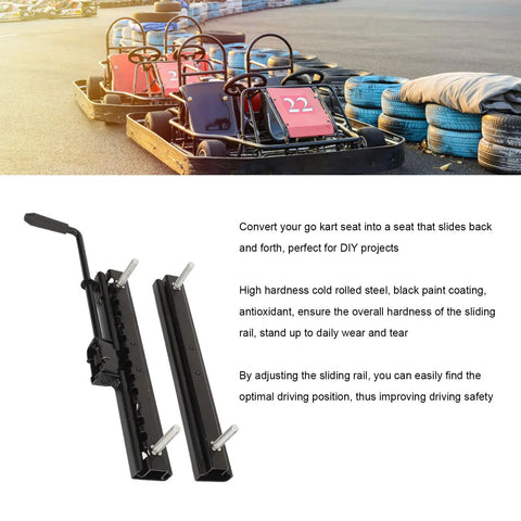 Adjustable Seat Slider Track Kit With 240mm Cold Rolled Steel Rail 100mm Travel Range next to go-karts and tires