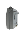 Side view of Gray PVC Gas Plug With One Half Inch NPT Inlet And Three Eighth Inch Quick Disconnect Outlet