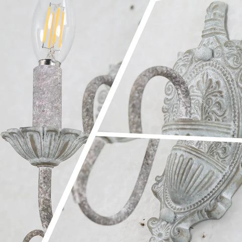 ZIRALIO Farmhouse Vintage Wall Sconce for Bedroom, 2-Pack close-up of intricate metalwork and bulb design.