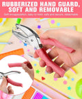 Five Piece Handy Handheld Hole Punch Set with rubberized pink grip for crafts, featuring stainless steel construction for durability.
