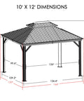 10 By 12 Foot Hardtop Gazebo With Rugged Aluminum Frame And Galvanized Steel Double Roof, shown with dimensions.