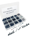 Universal RC Screw Kit With 550Pcs Screws Assortment Set in clear storage box for RC cars, trucks, buggies, crawlers.