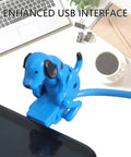 Blue Type C USB Cable For Fast Charging And Data Transfer Up To 480 Mbps Multi Device Charger Cord For Phones And Tablets Nylon Braided Durable Build Dope Dog Motion Design For Everyday Tech Life, blue dog cable on desk