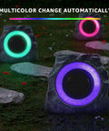 Two Pack Solar Powered Rock Speakers With Lit RGB Lights IP44 Water Resistant Outdoor Speakers for patio, garden setup