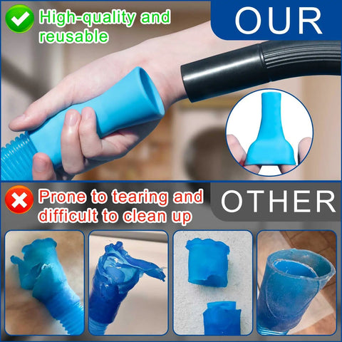 Comparison image featuring All Purpose Dryer Vent Cleaning Kit With Vacuum Hose Attachment For Most Vacuums, showing reusable design.