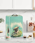 Floral Pug Coffee Machine Cover With Sturdy Top Handle, Waterproof Dustproof Kitchen Appliance Protector For Espresso Makers Blenders, Foldable Polyester Dust Guard Fits Like A Glove setup on kitchen counter.