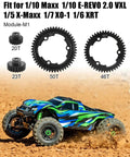Hardened Steel Main Spur Gear Set With 50T 46T Gears And 23T 20T Pinions For Traxxas RC Cars shown with green and blue RC car