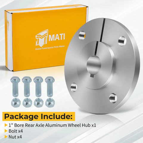 Heavy Duty Aluminum Rear Axle Wheel Hub With One Inch Bore For Off Road Carts 4X4 Utility Go Karts And Fun Carts with included bolts.