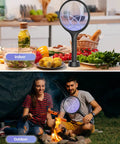 Electric Fly Swatter 4000V Bug Zapper Racket With Dual Modes And Rechargeable Battery, suitable for indoor kitchen and outdoor camping use.